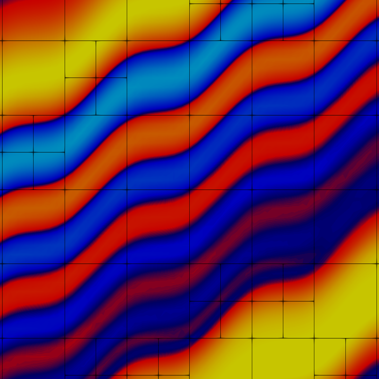 Detail of the fourth solution, showing that we resolve most
         features but some are sill unresolved and appear blury. In particular,
         the larger cells need to be refined.